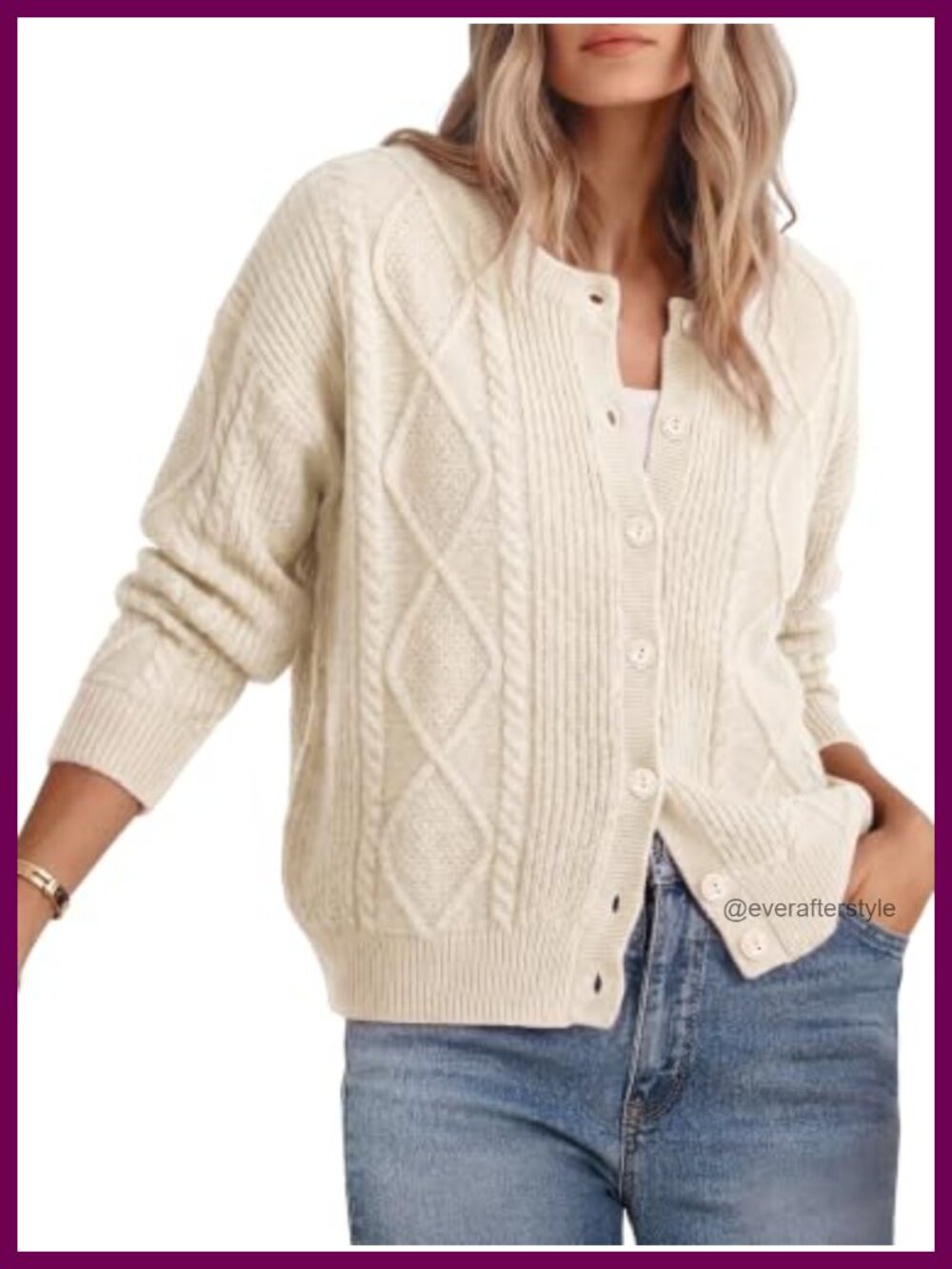 Chunky Cable Knit Cardigan Button Up Long Sleeve
